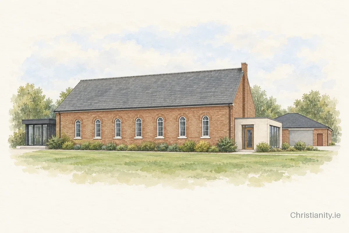 Watercolour and ink illustration of Abbot's Cross Presbyterian Church