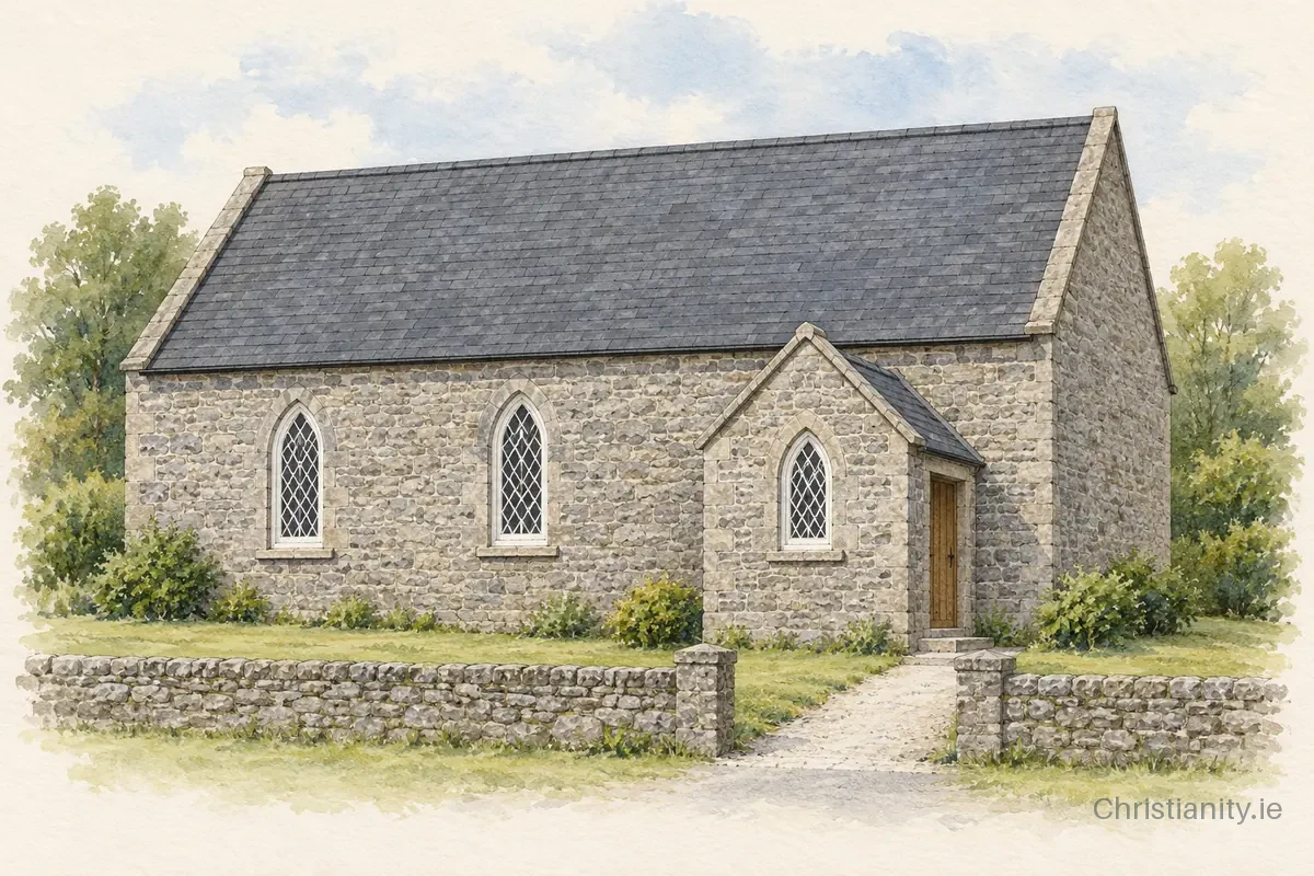 Watercolour and ink illustration of Adare Methodist Church