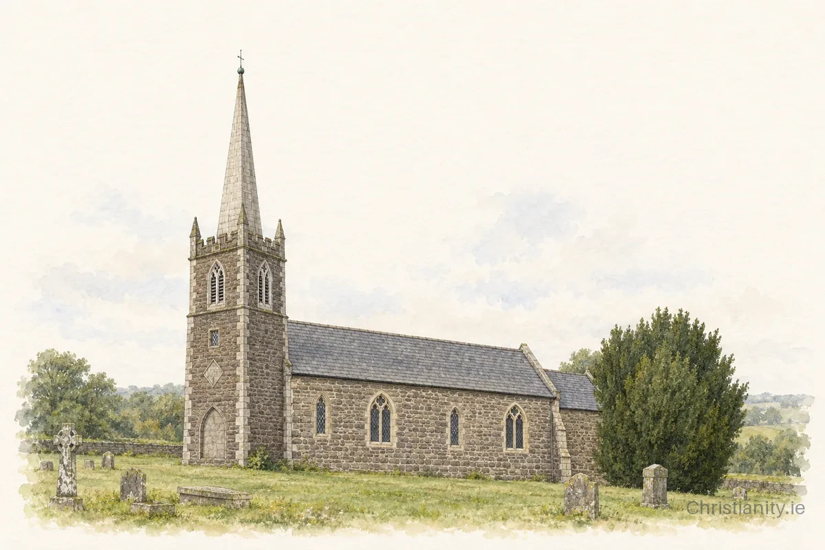 Watercolour and ink illustration of Aghaderg St Mellan (Loughbrickland)