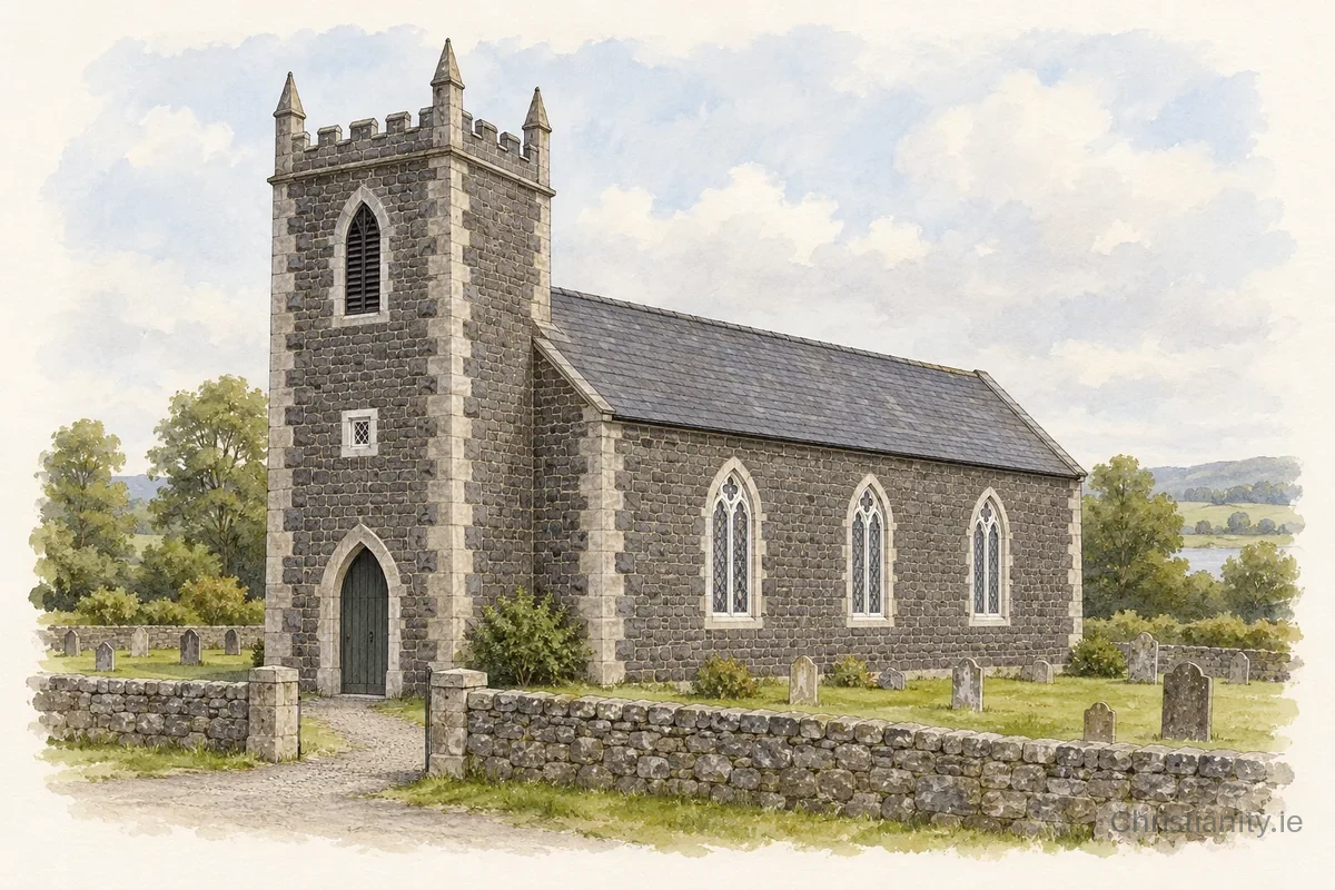 Watercolour and ink illustration of Aghanloo St Lugha (Bellarena)