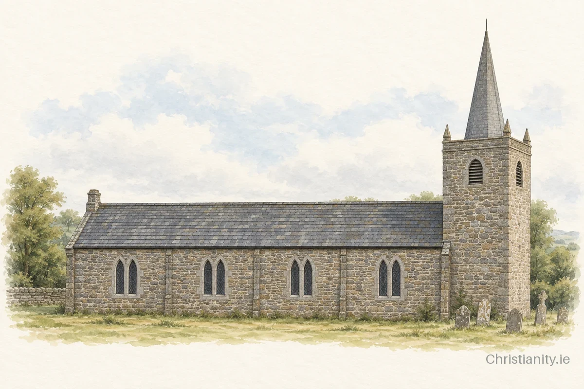 Watercolour and ink illustration of Aghavea St Laserian (Brookeborough)