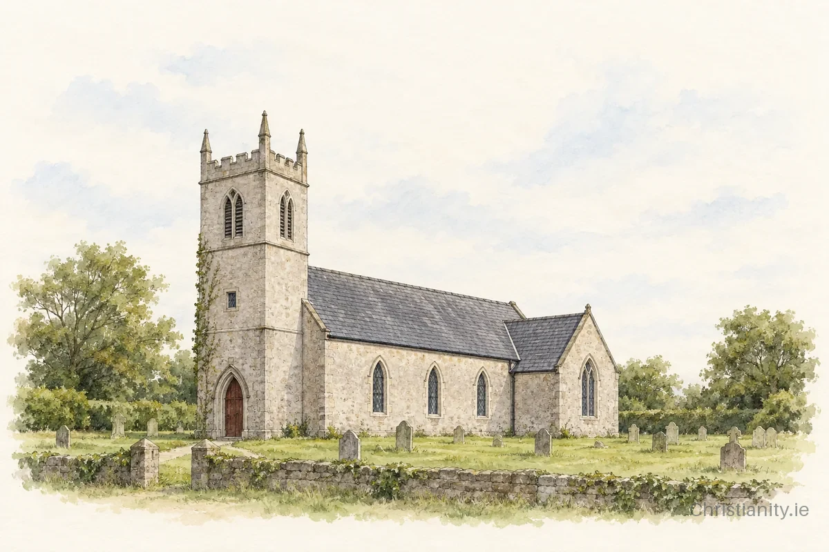 Watercolour and ink illustration of Ahascragh St Catherine