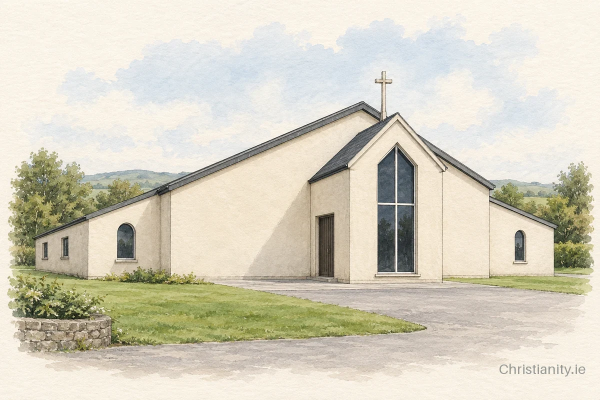 Watercolour and ink illustration of Archbishop O'Hurley Memorial Church, Caherline