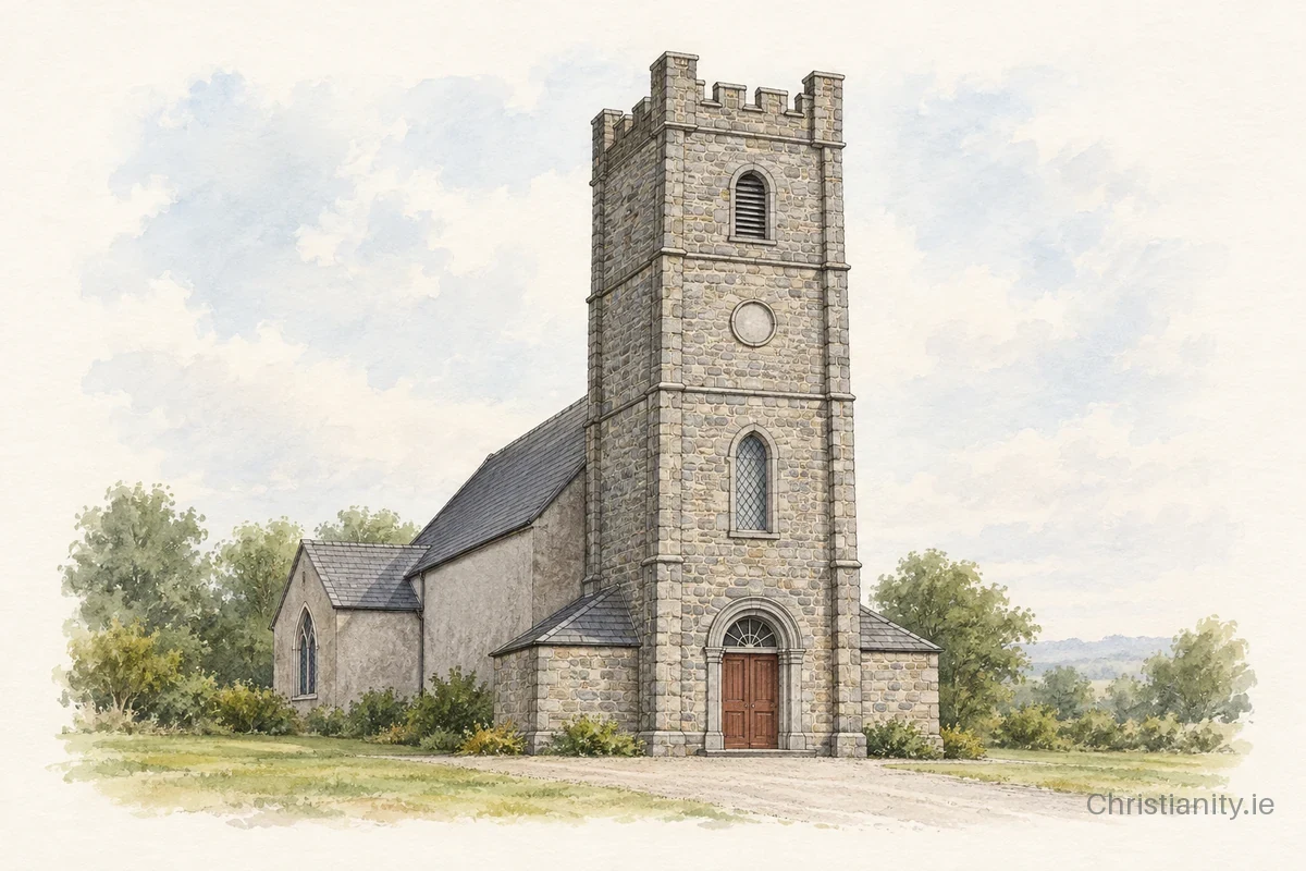 Watercolour and ink illustration of Ardcarn Church (C of I)