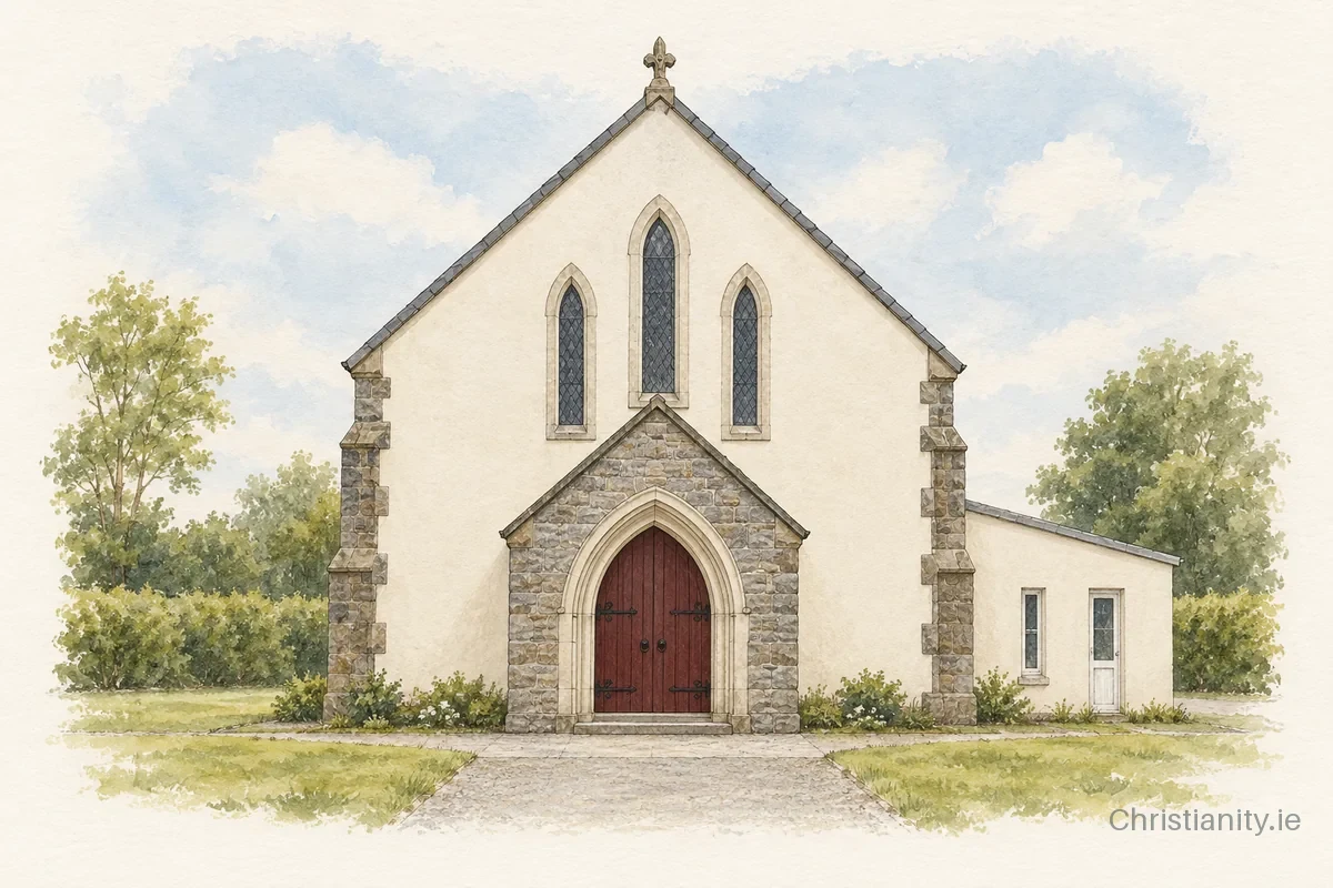 Watercolour and ink illustration of Ardglass Presbyterian Church