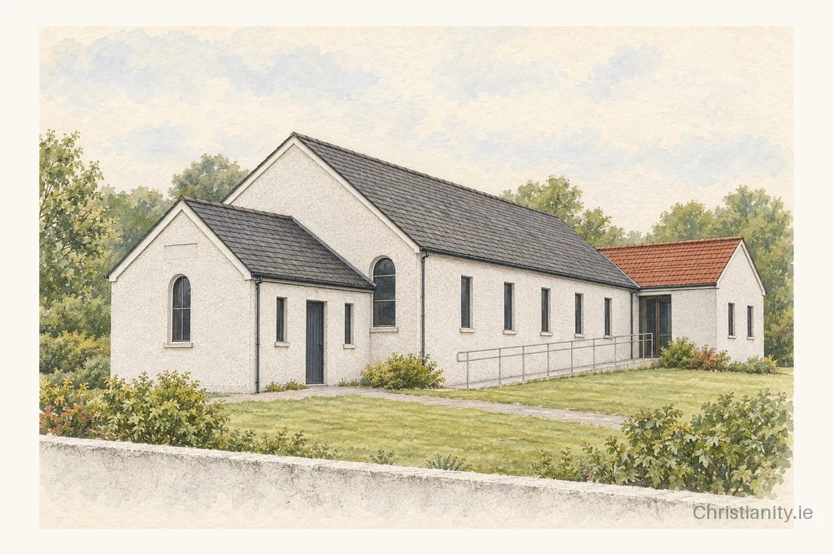 Watercolour and ink illustration of Arklow Presbyterian Church