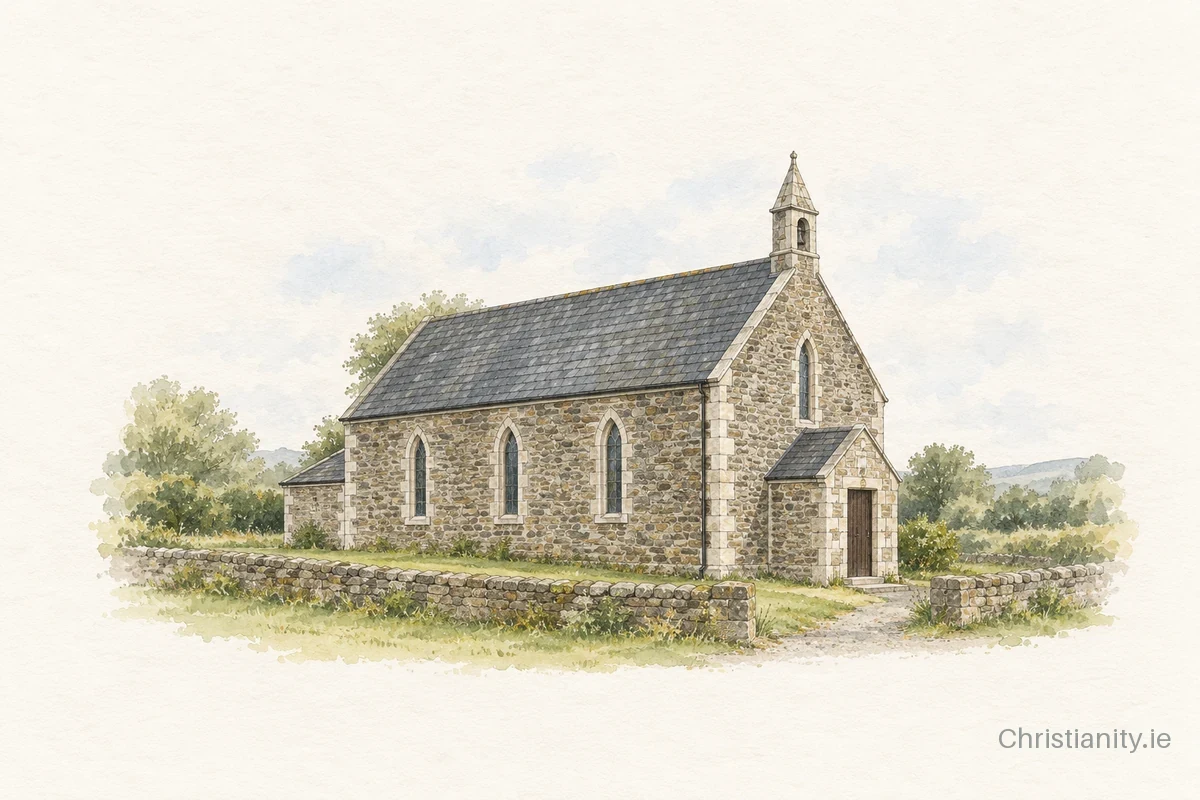 Watercolour and ink illustration of Armaghbreague