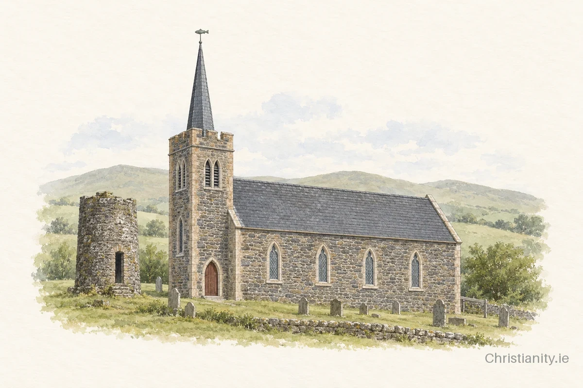 Watercolour and ink illustration of Armoy St Patrick