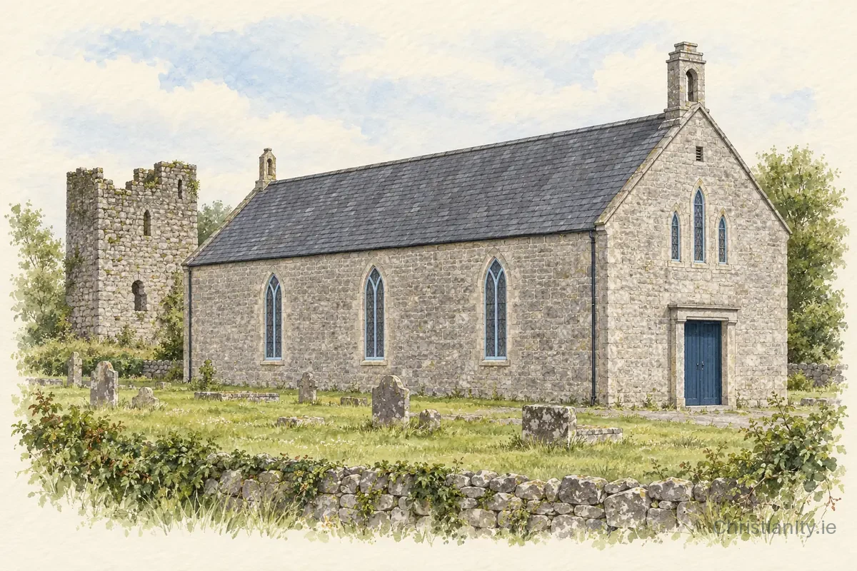 Watercolour and ink illustration of Askeaton St Mary
