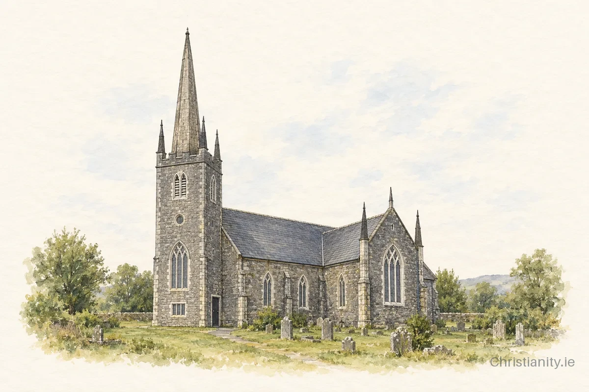 Watercolour and ink illustration of Aughrim Holy Trinity