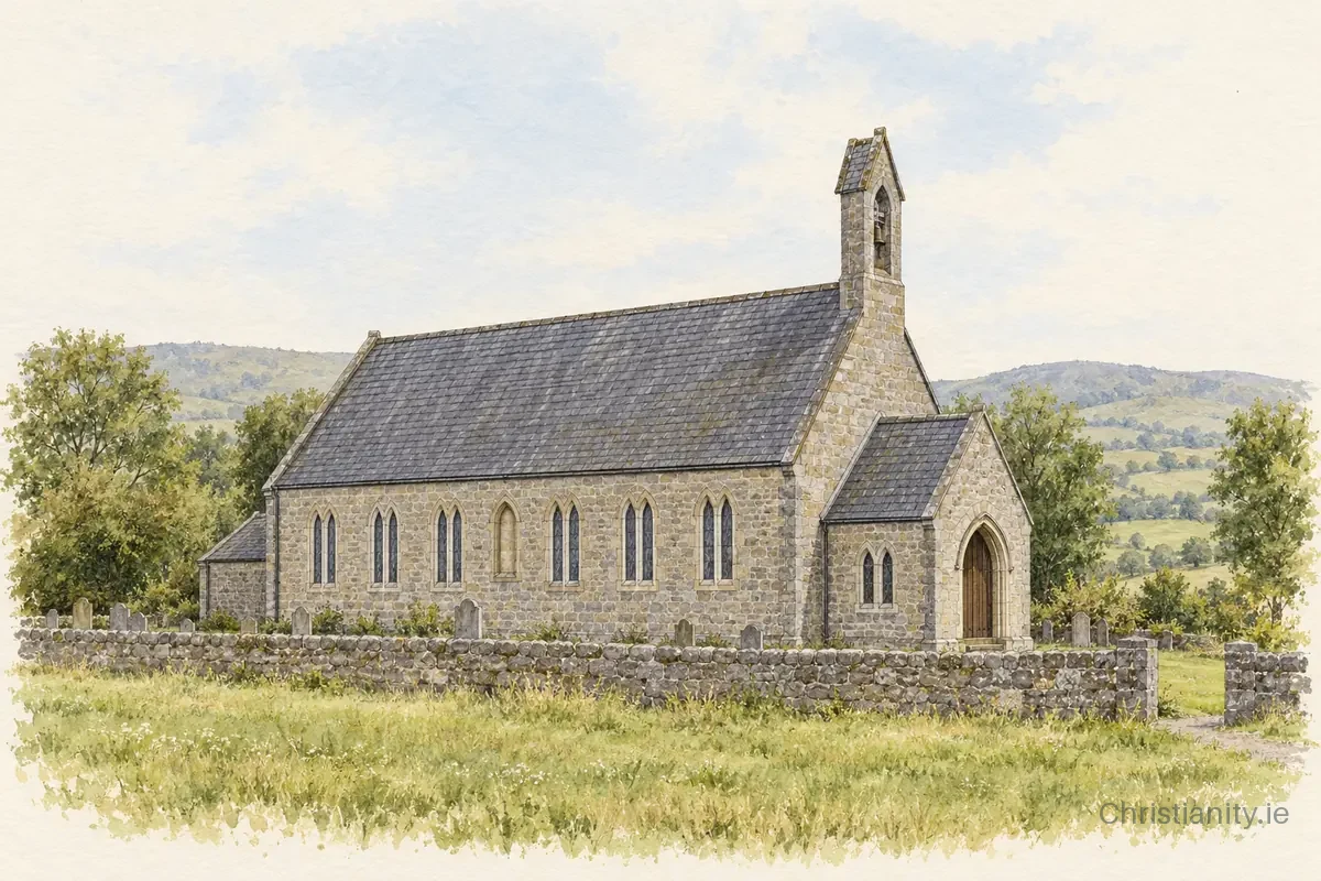 Watercolour and ink illustration of Badoney Lower St Patrick (Gortin)
