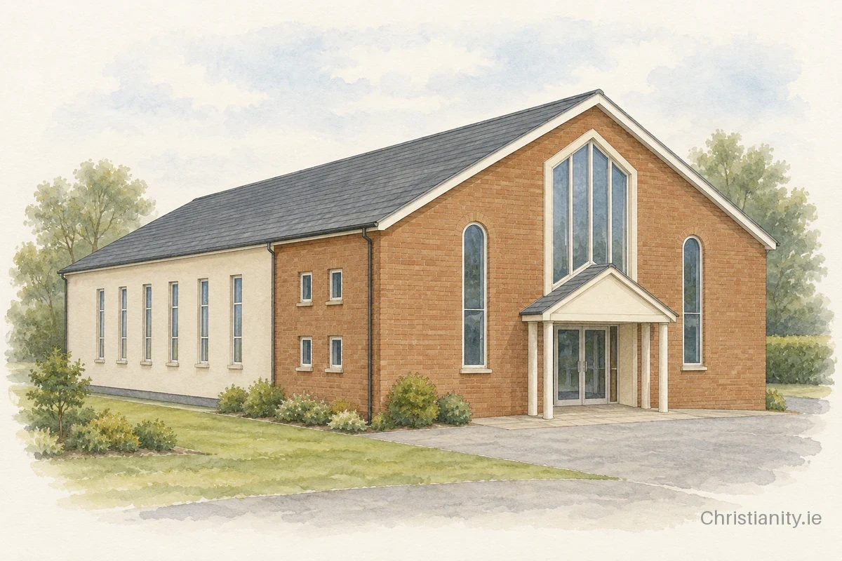 Watercolour and ink illustration of Ballee Baptist Church