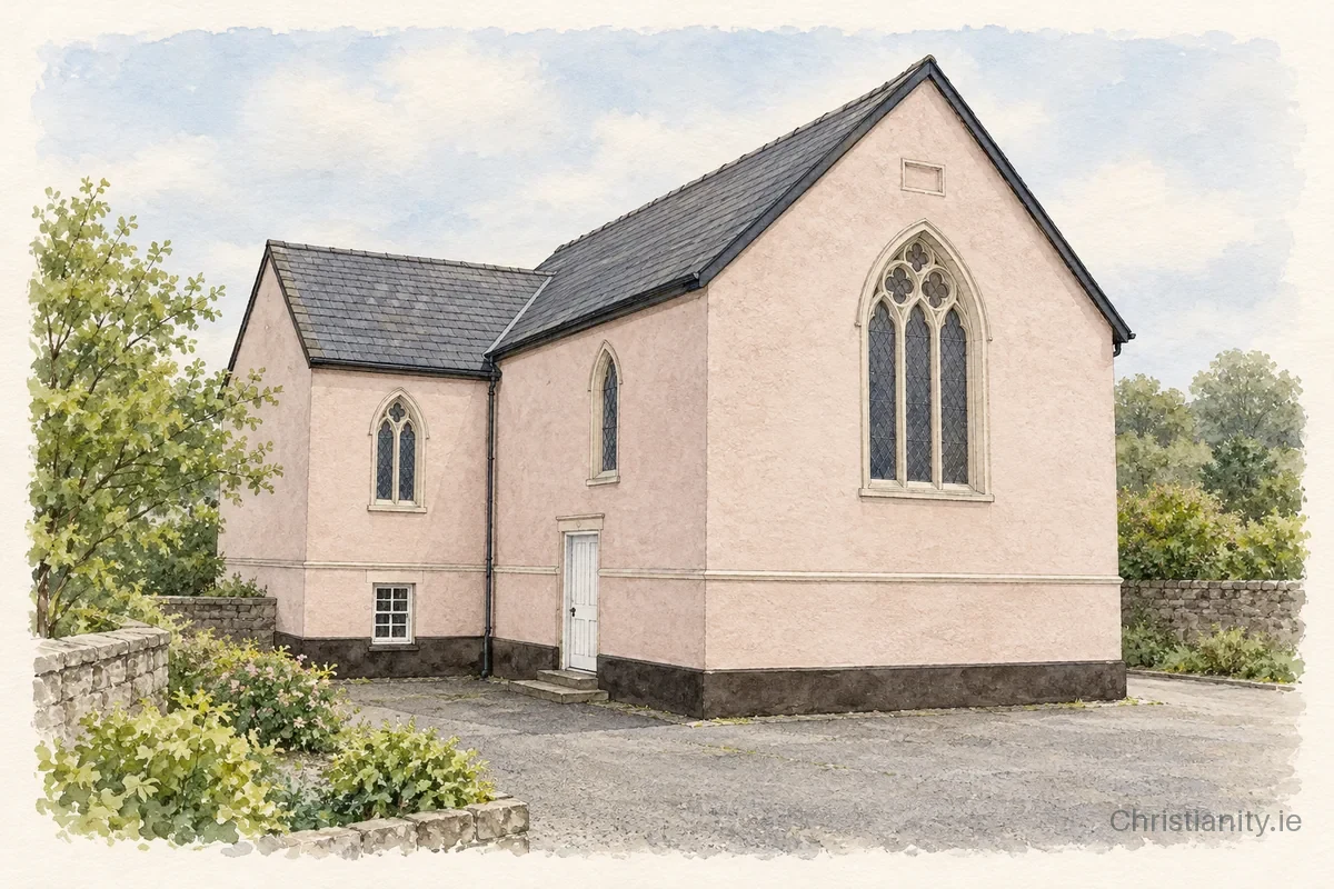 Watercolour and ink illustration of Ballina Presbyterian Church