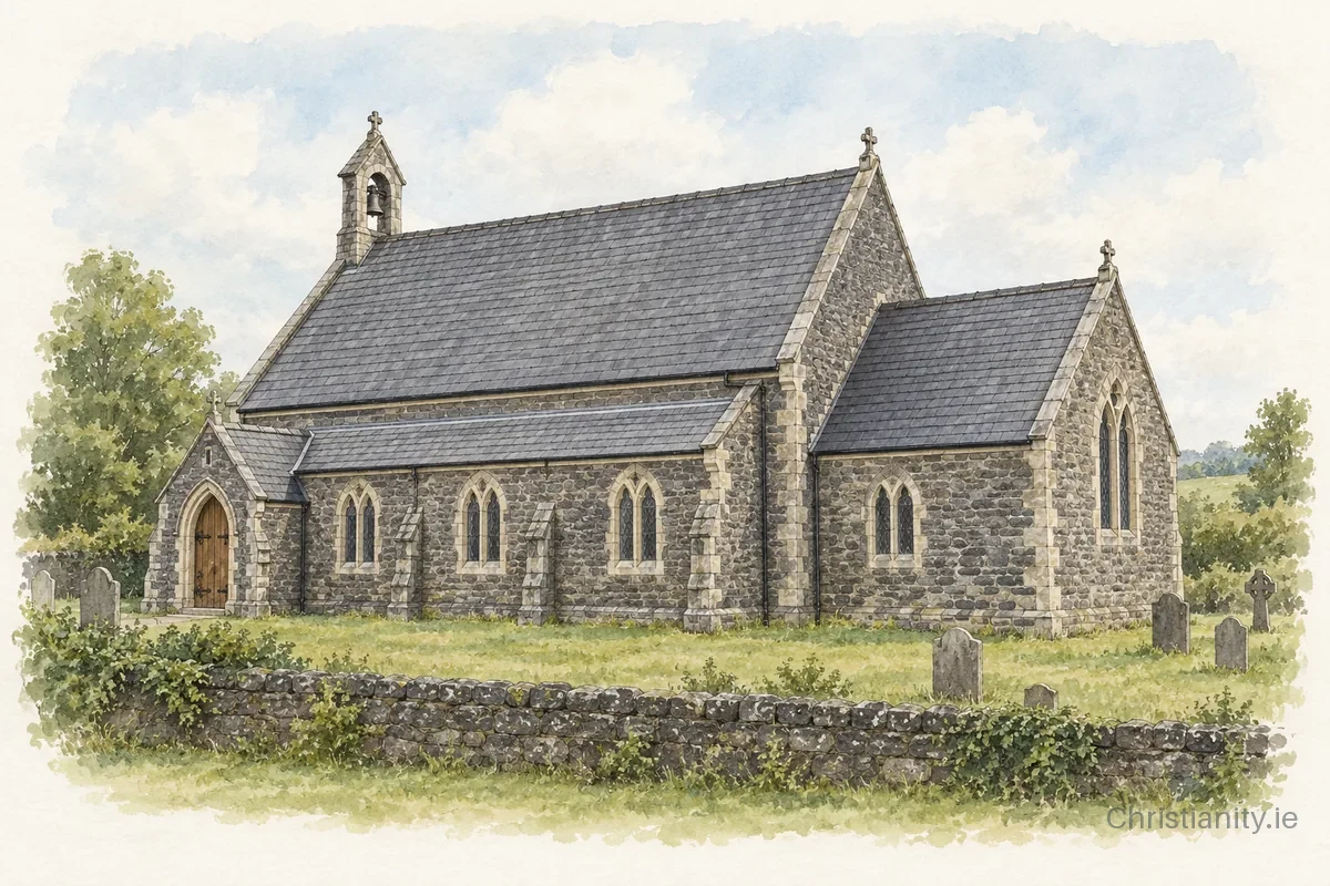 Watercolour and ink illustration of Ballinderry St John (Killymuck)
