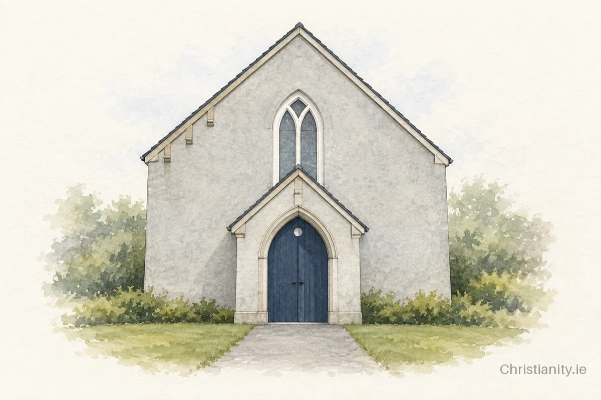 Watercolour and ink illustration of Ballineen Methodist Church