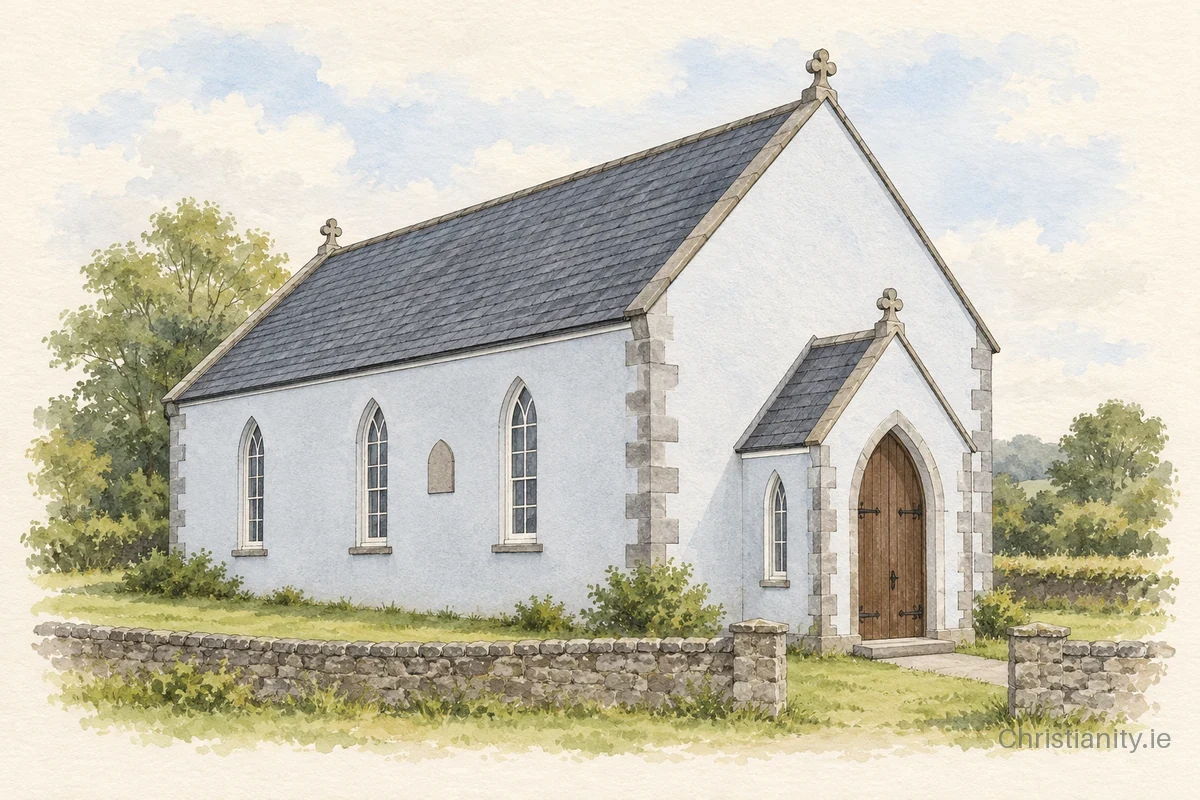 Watercolour and ink illustration of Ballingrane Methodist Church
