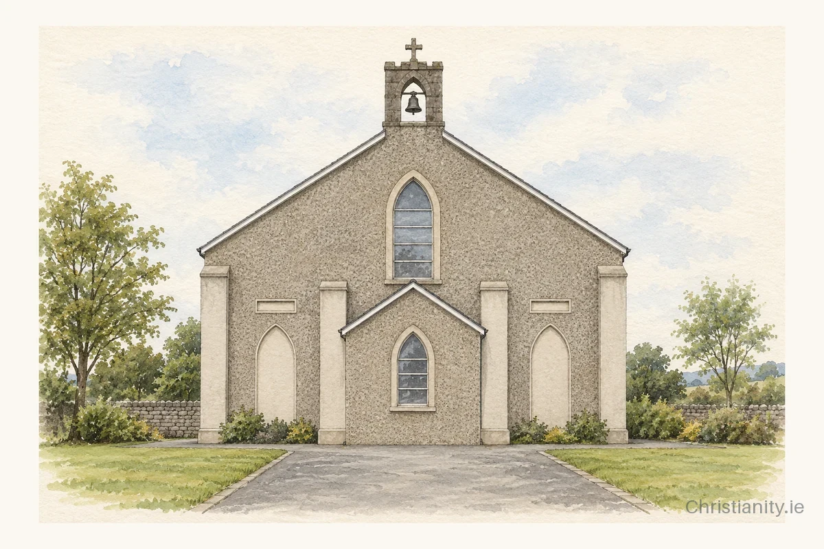 Watercolour and ink illustration of Ballybacon Church