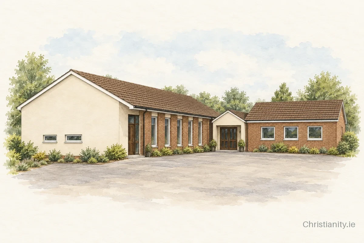 Watercolour and ink illustration of Ballyclare Baptist Church