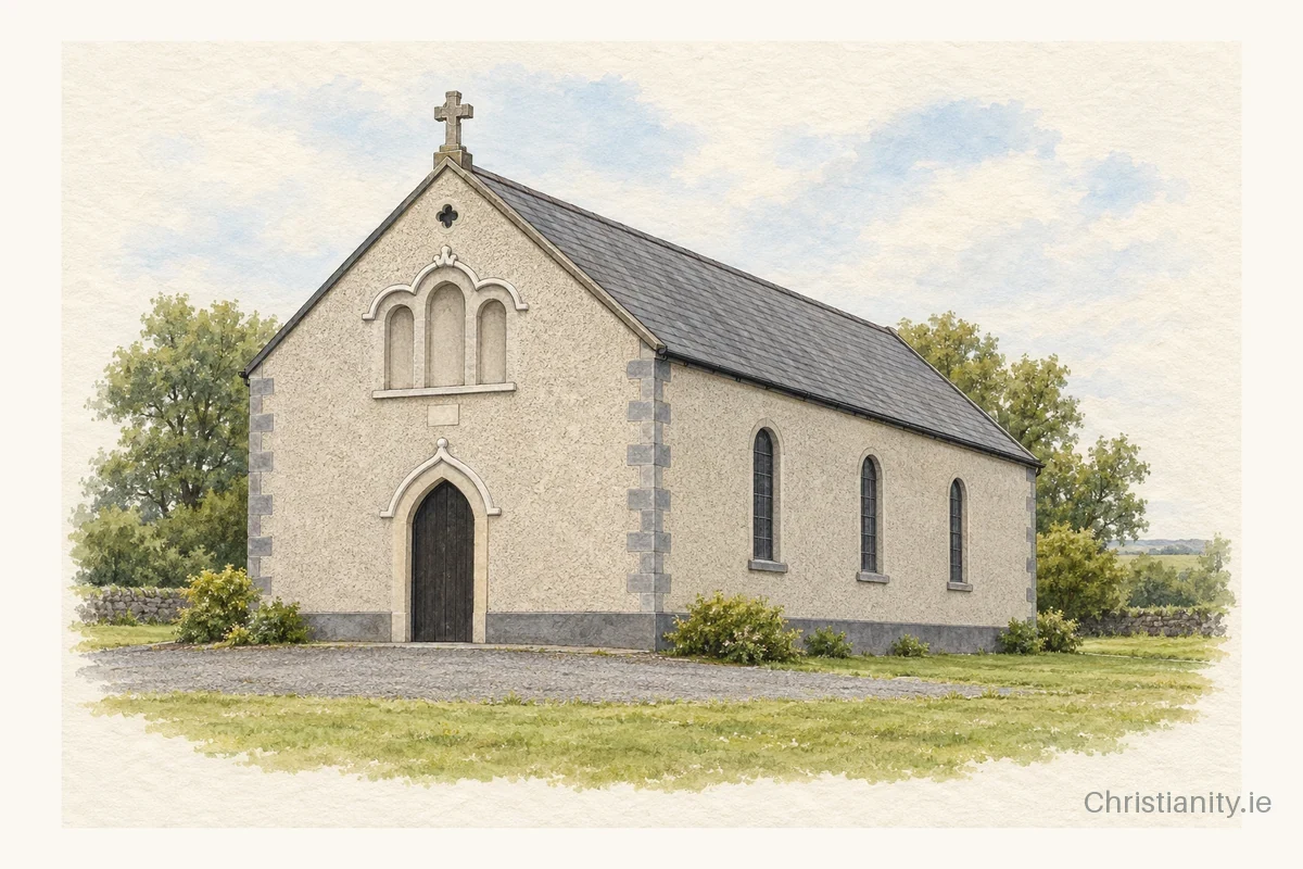 Watercolour and ink illustration of Ballycommon Church
