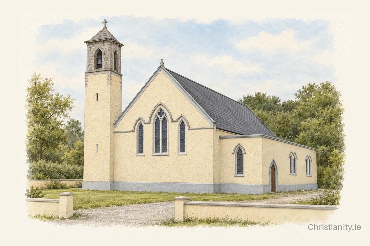 Watercolour and ink illustration of Ballydaly Church