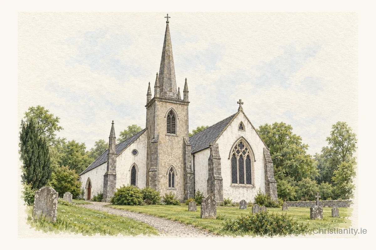 Watercolour and ink illustration of Ballyfin St John The Baptist (Clonenagh)
