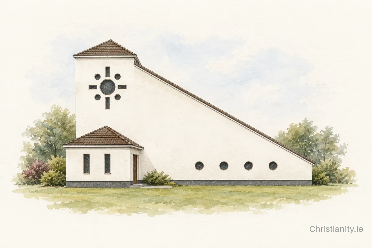 Watercolour and ink illustration of Ballyhenry Presbyterian Church