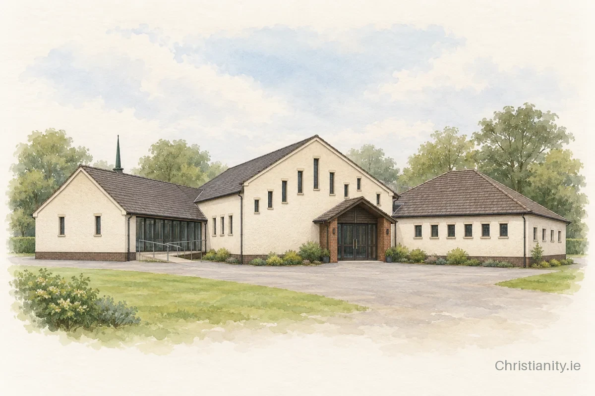 Watercolour and ink illustration of Ballykeel Baptist Church