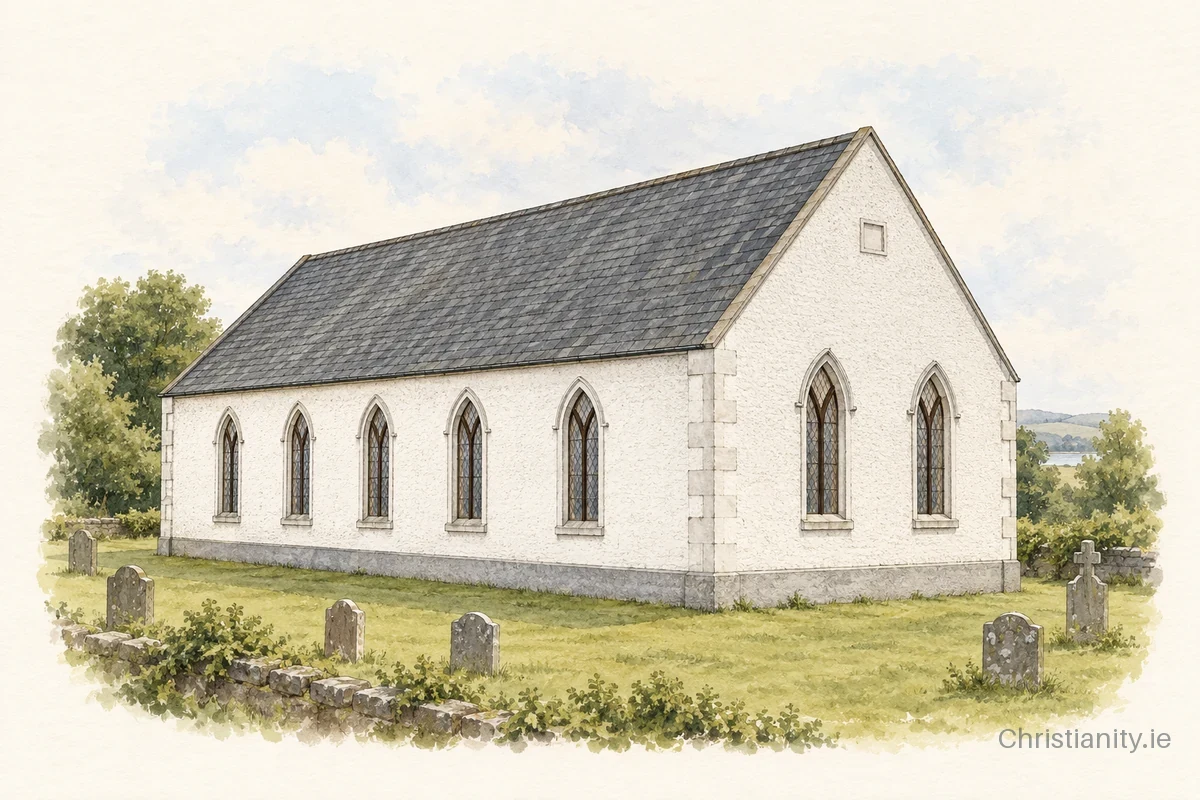 Watercolour and ink illustration of Ballylennon Presbyterian Church