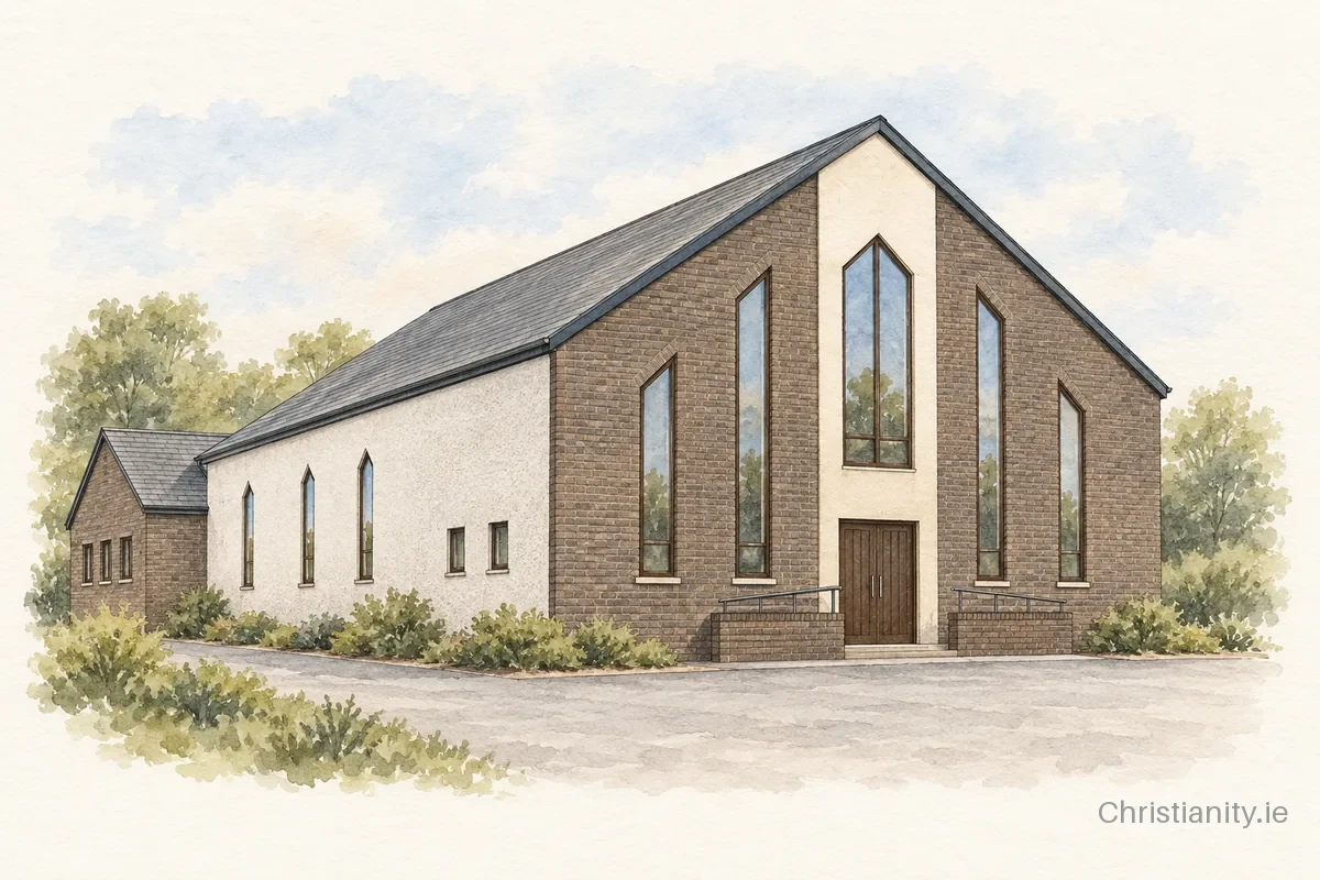 Watercolour and ink illustration of Ballymoney Baptist Church