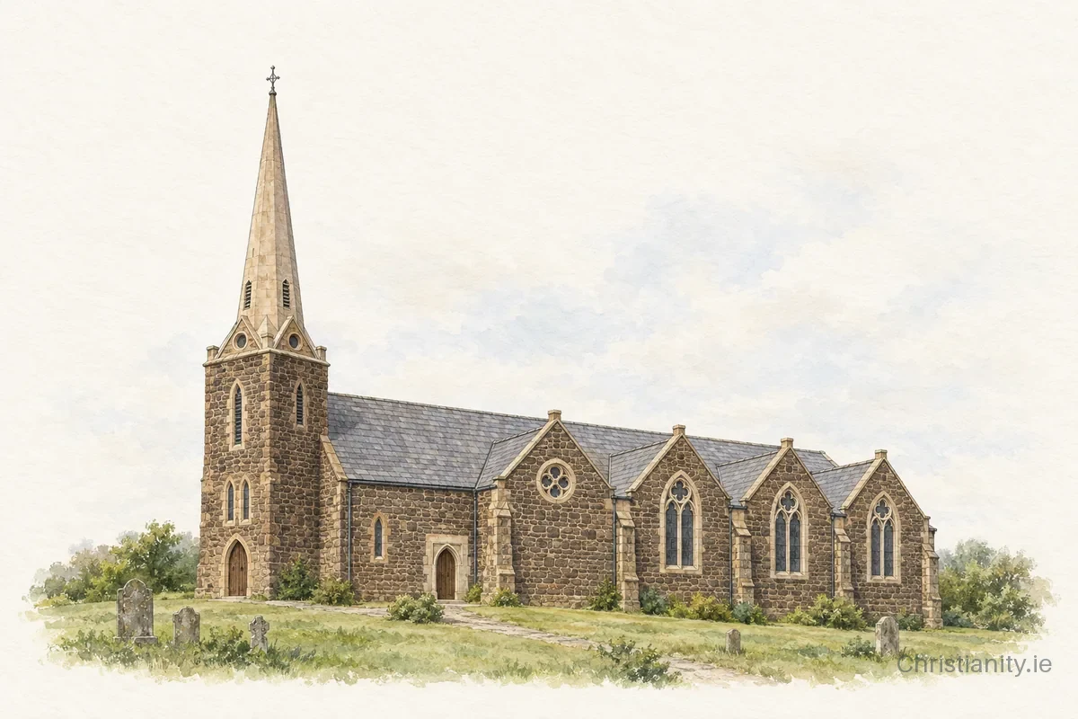 Watercolour and ink illustration of Ballymoney St Patrick