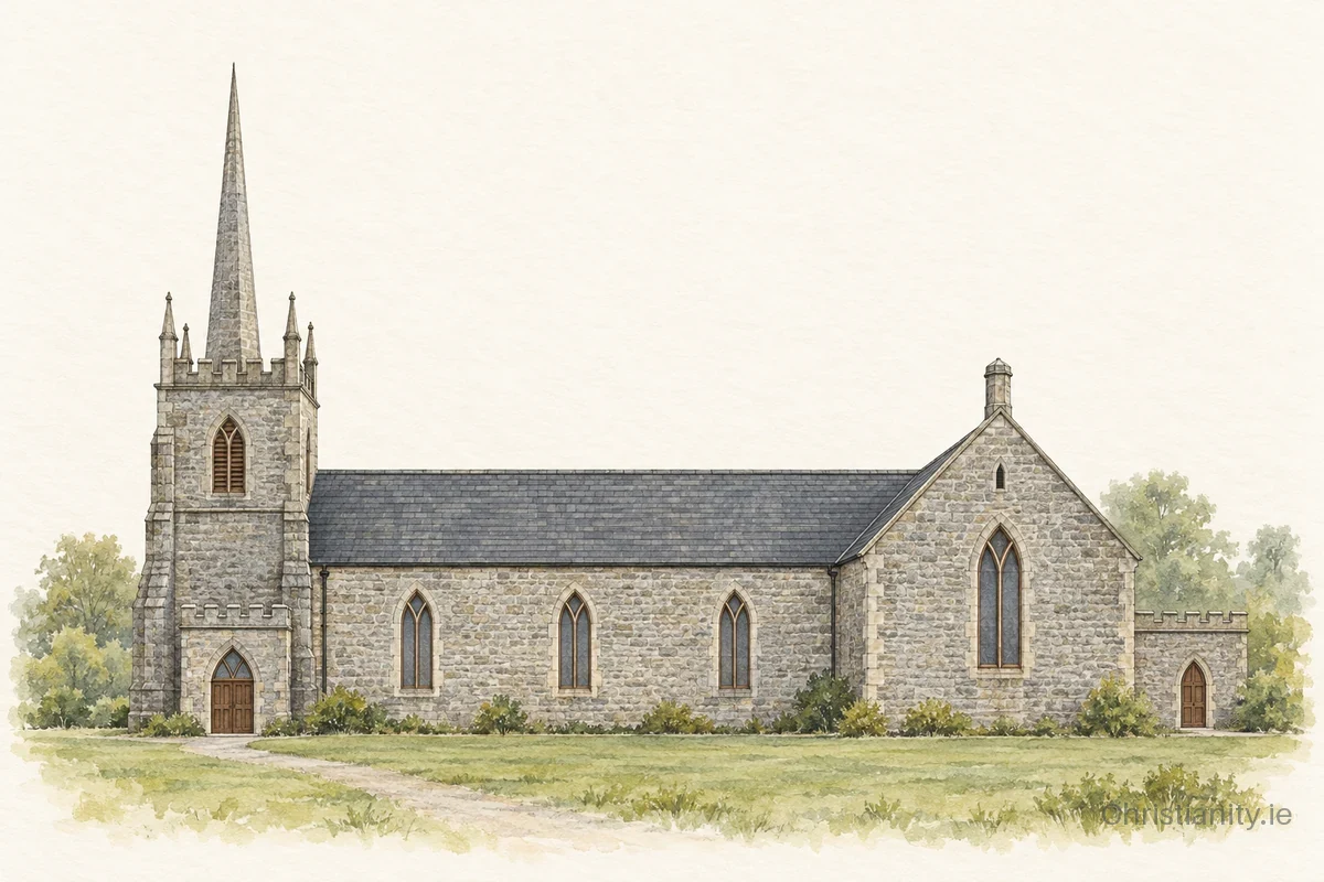 Watercolour and ink illustration of Ballymote (Emlaghfad)