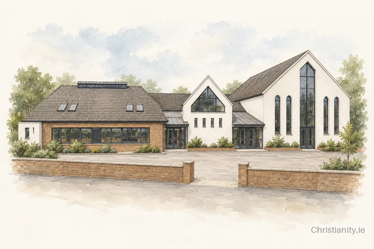 Watercolour and ink illustration of Ballynahinch Baptist Church