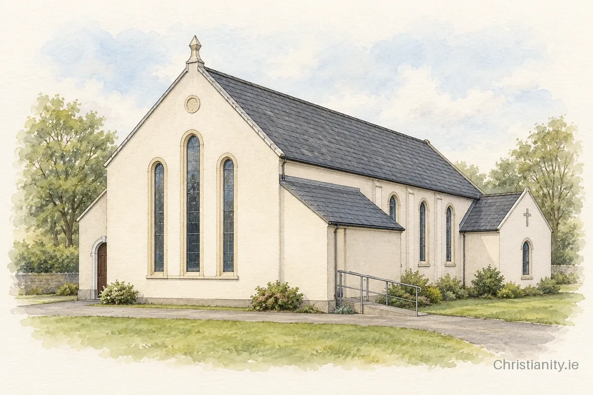 Watercolour and ink illustration of Ballynahinch Methodist Church
