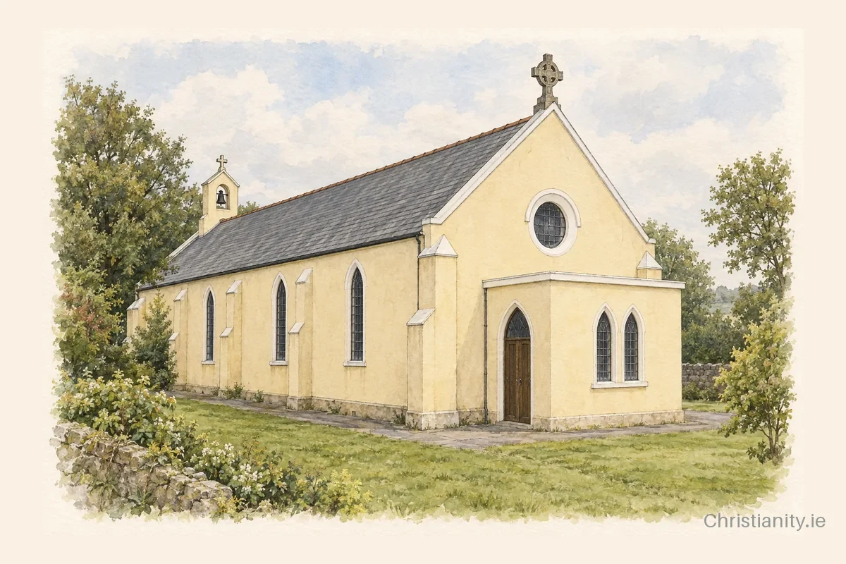 Watercolour and ink illustration of Ballysaggart Church