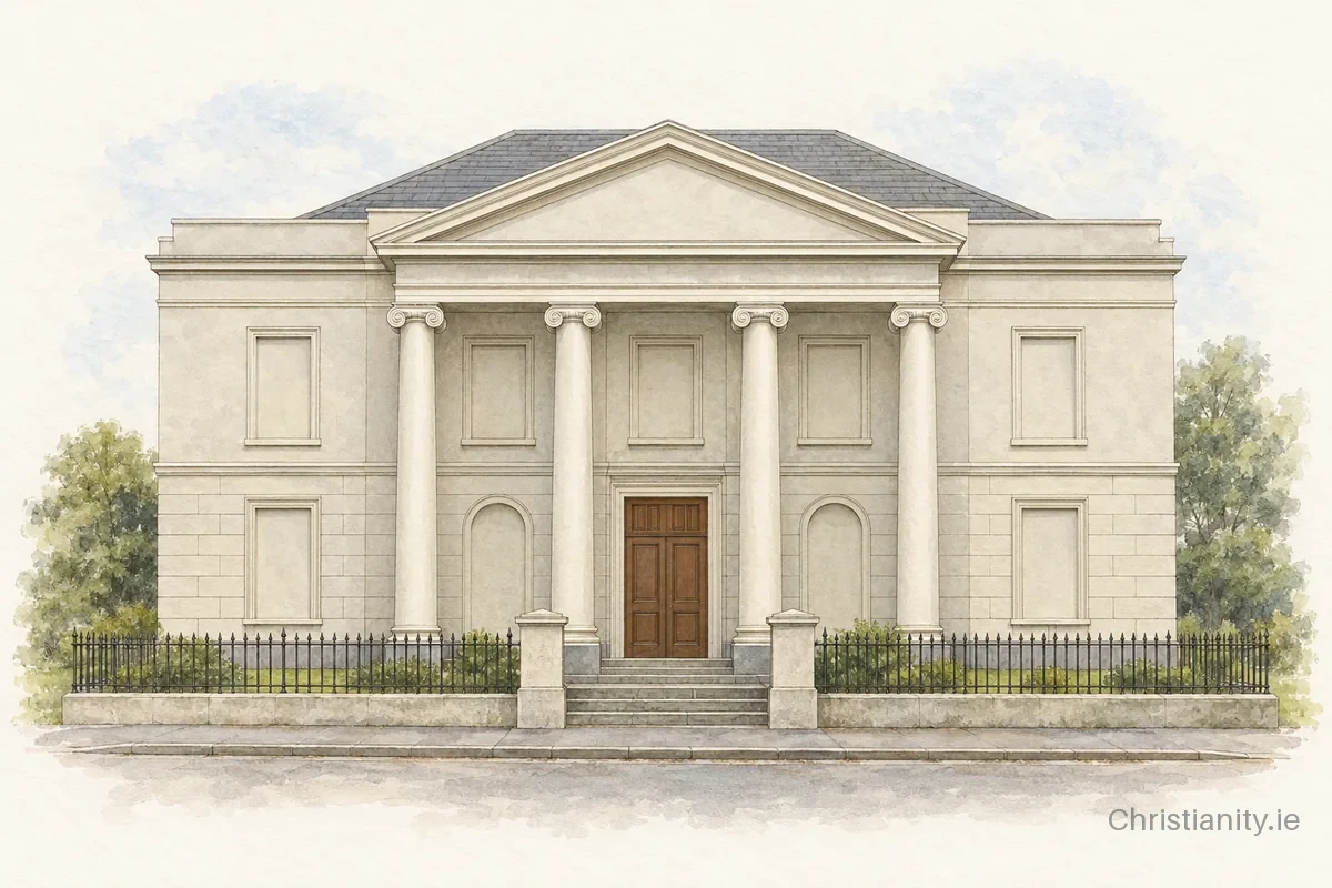 Watercolour and ink illustration of Banbridge First Presbyterian (Non-Subscribing) Church