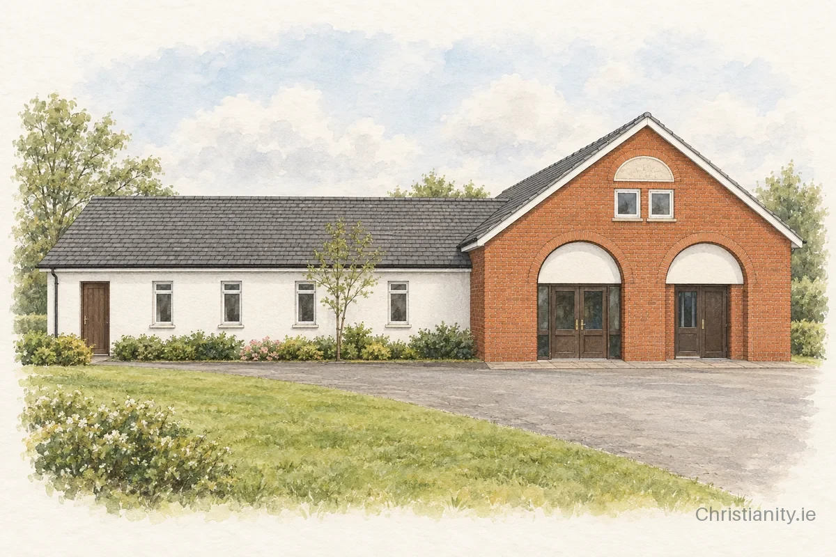Watercolour and ink illustration of Bangor Independent Methodist Church