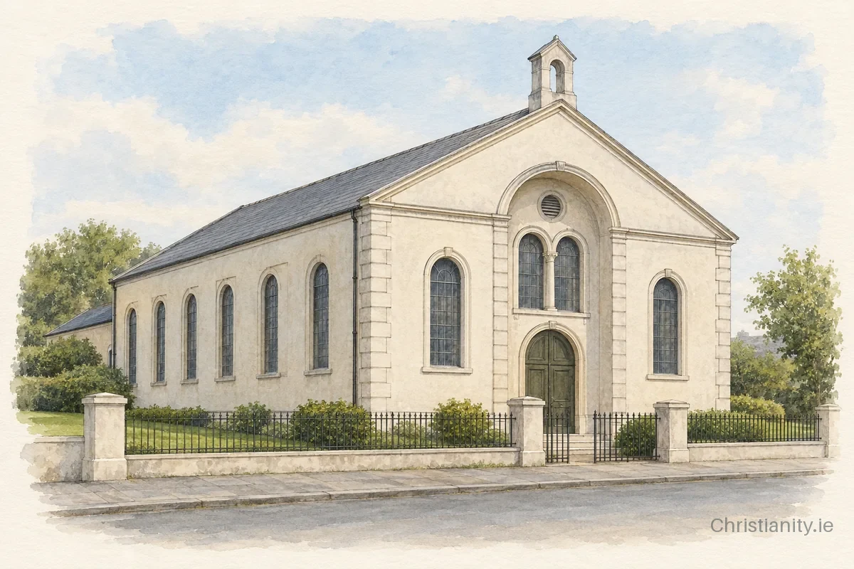 Watercolour and ink illustration of Bannside Presbyterian Church