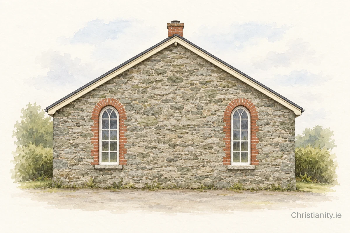 Watercolour and ink illustration of Belturbet Baptist Church