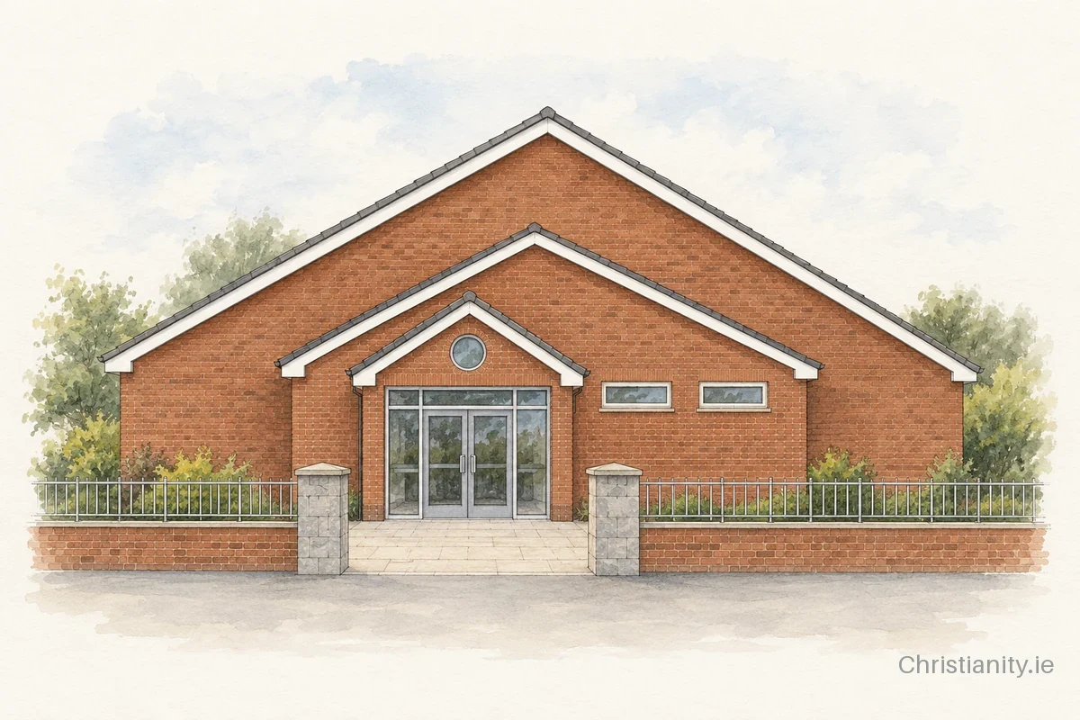 Watercolour and ink illustration of Braehill Baptist Church