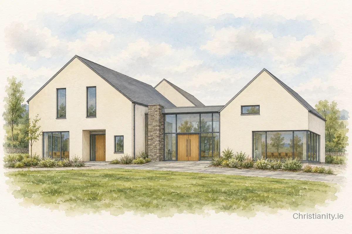 Watercolour and ink illustration of Buckna Presbyterian Church