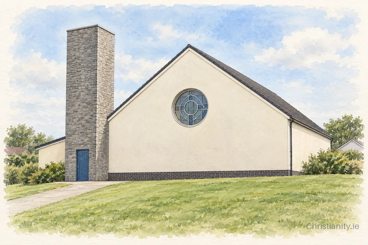 Watercolour and ink illustration of Burnside Presbyterian Church