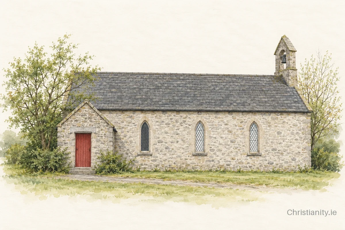 Watercolour and ink illustration of Caheragh St Mary (Corliss)