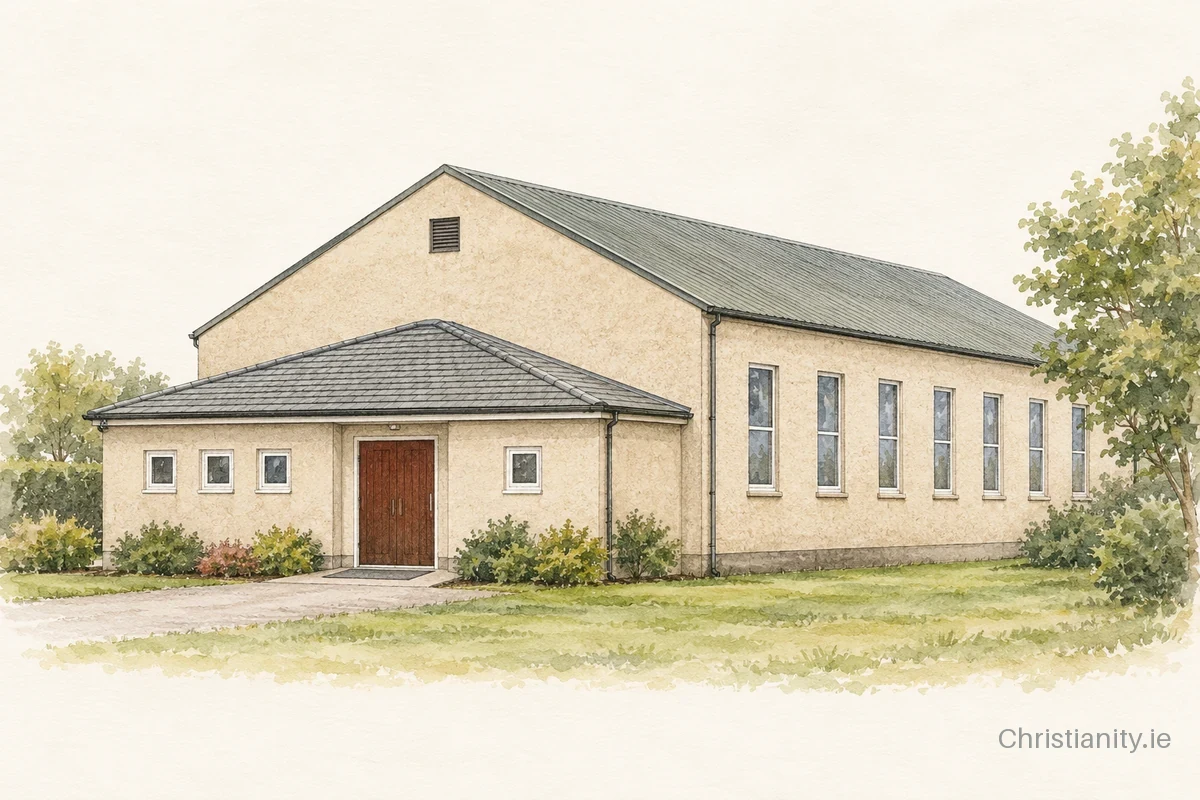 Watercolour and ink illustration of Carrigtwohill Baptist Church