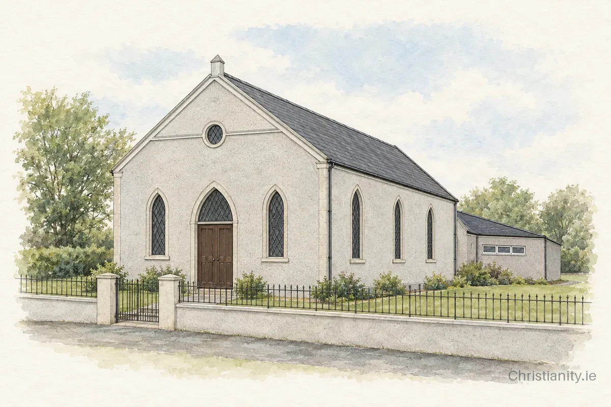 Watercolour and ink illustration of Carrowdore & Ballyfrenis Presbyterian Church