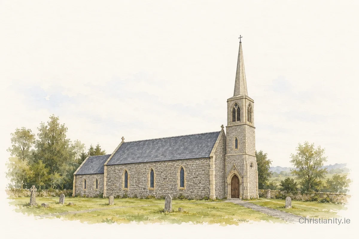 Watercolour and ink illustration of Carrowdore Christ Church (Ballyrawer)