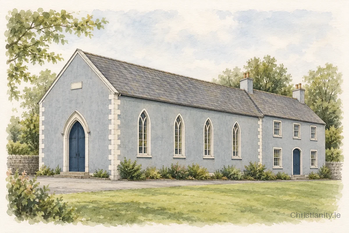 Watercolour and ink illustration of Castlebar Elim Pentecostal Church