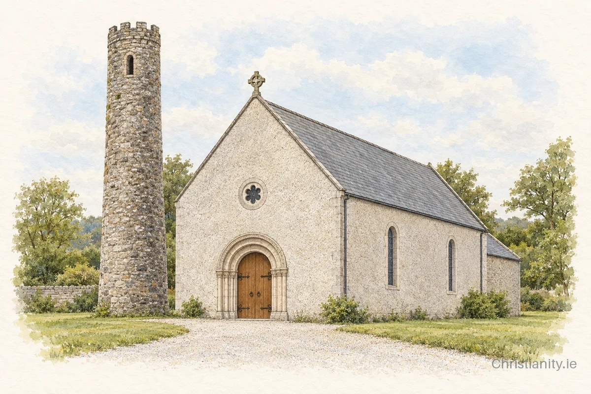 Watercolour and ink illustration of Castledermot St James