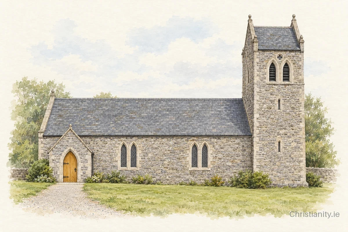 Watercolour and ink illustration of Castlemacadam Holy Trinity (Avoca)