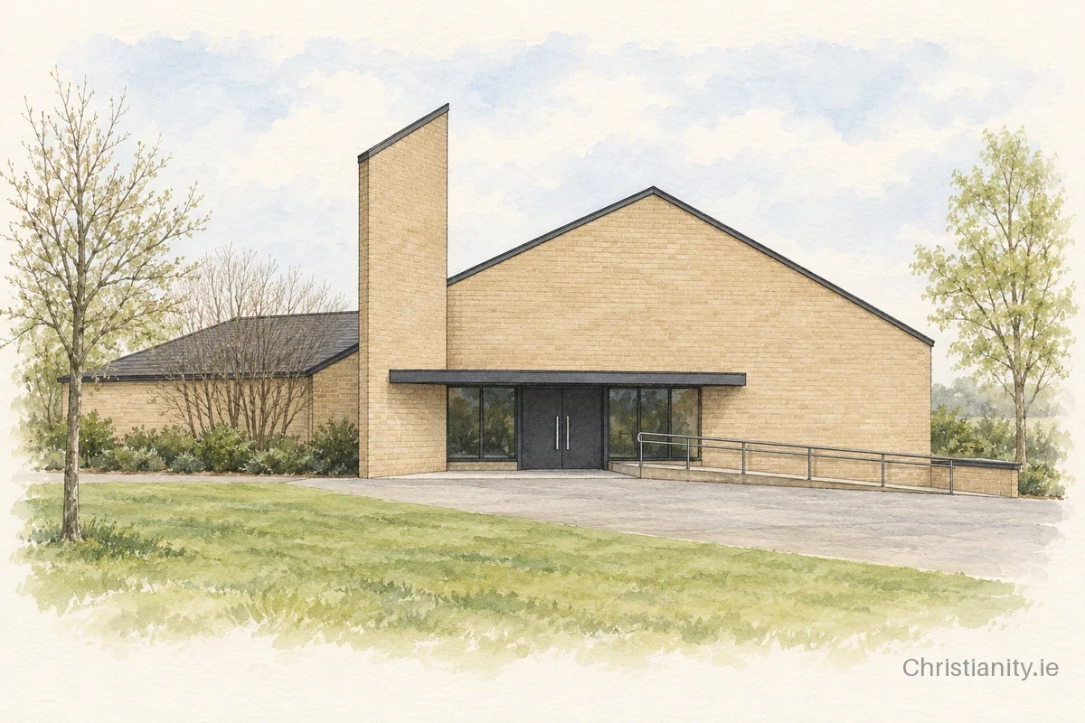 Watercolour and ink illustration of Central Craigavon Baptist Church