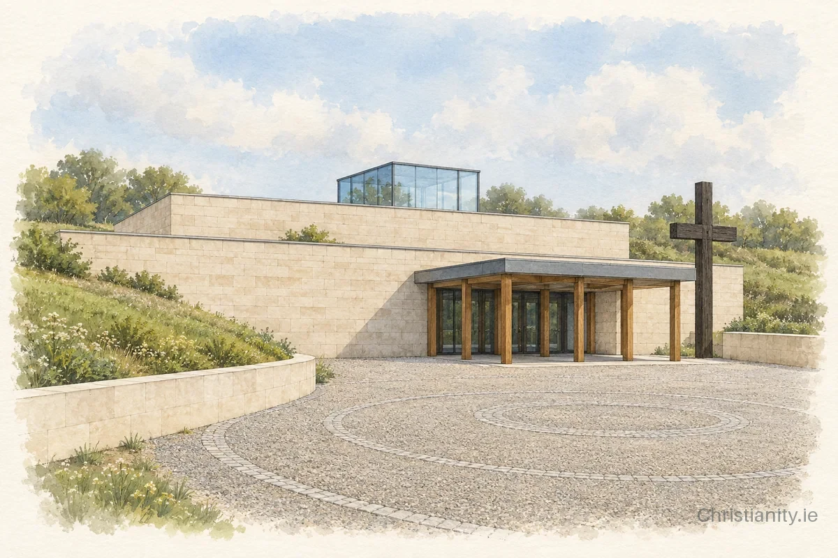 Watercolour and ink illustration of Chapel of Reconciliation